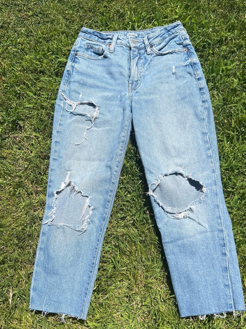 Old Navy Light Blue Ripped Ankle Jeans